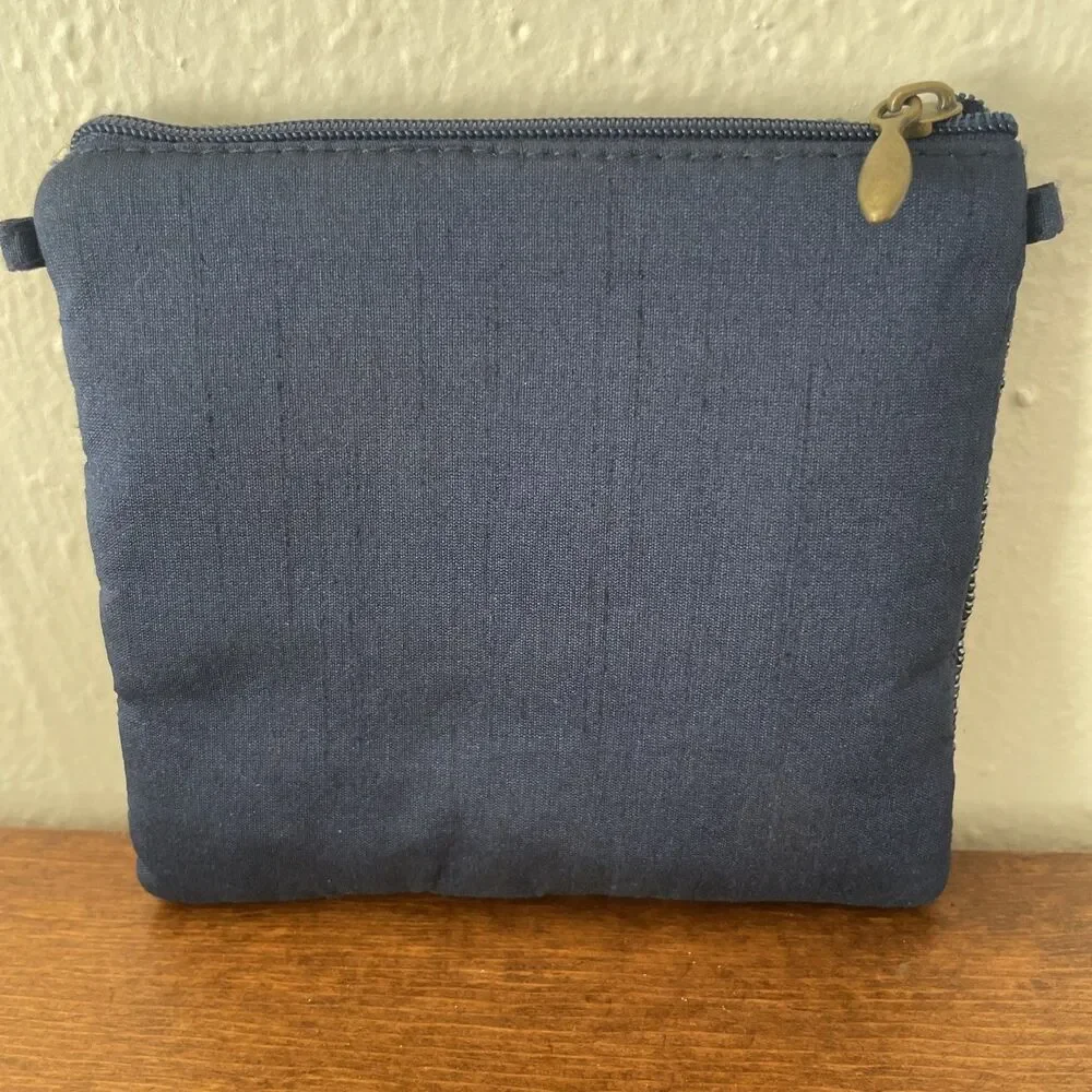 David Jeffery Blue/ gold‎ Beaded Evening Clutch Purse Mandala Sun Flower Sequins